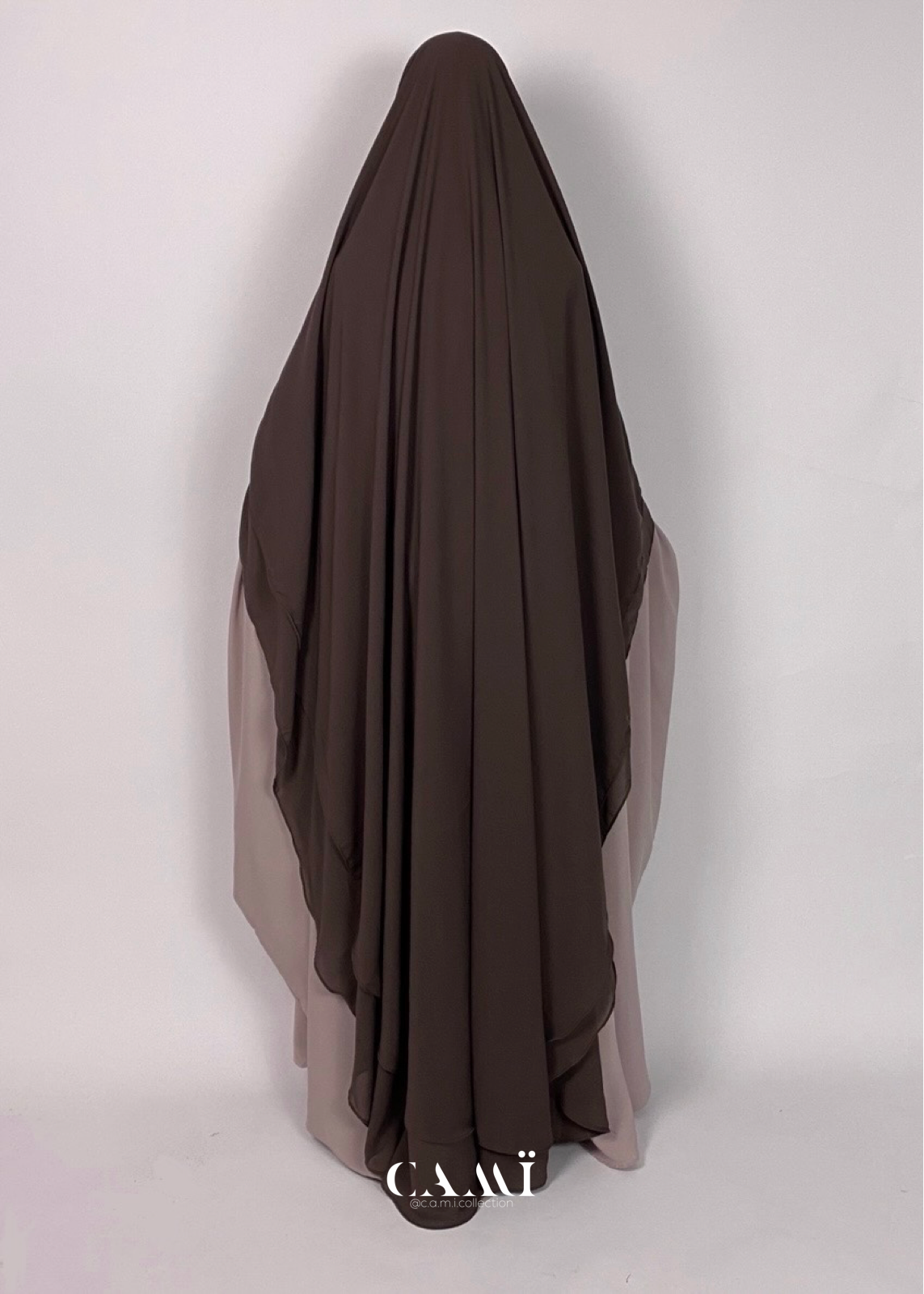 Zweilagiger Chiffon Khimar extra lang |dark taupe
