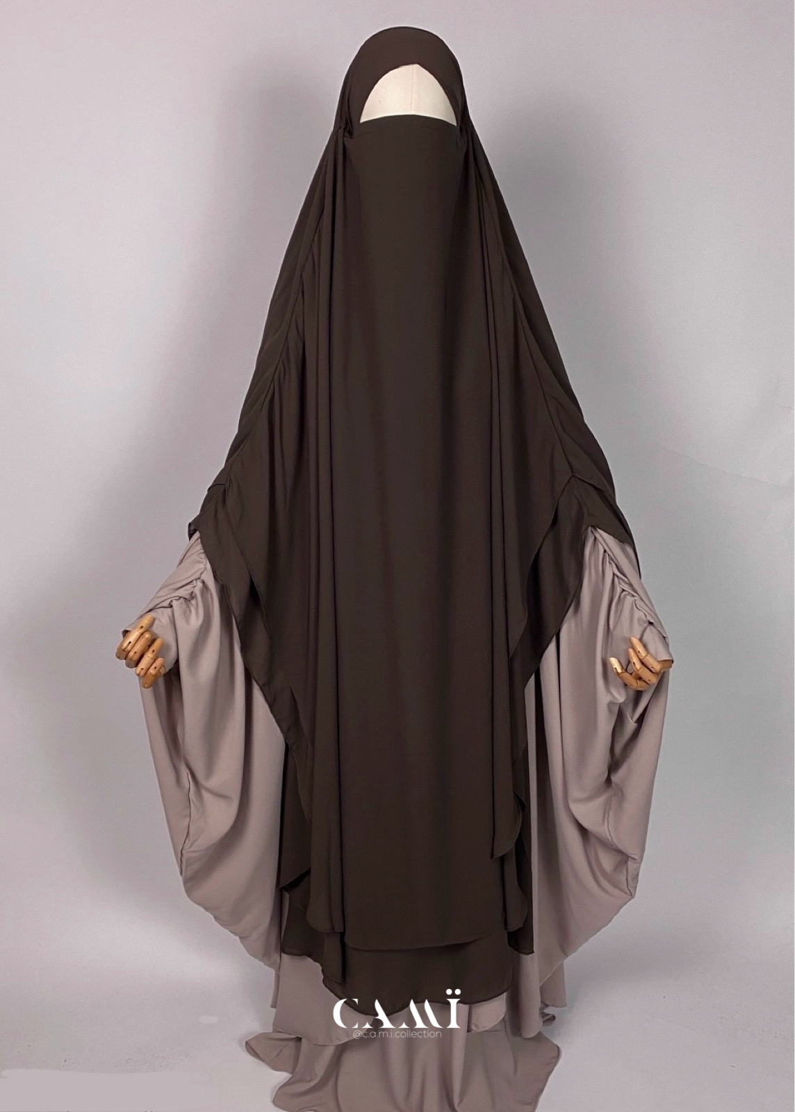 Zweilagiger Chiffon Khimar extra lang |dark taupe