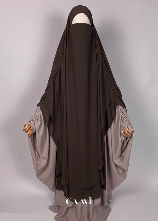 Zweilagiger Chiffon Khimar extra lang |dark taupe