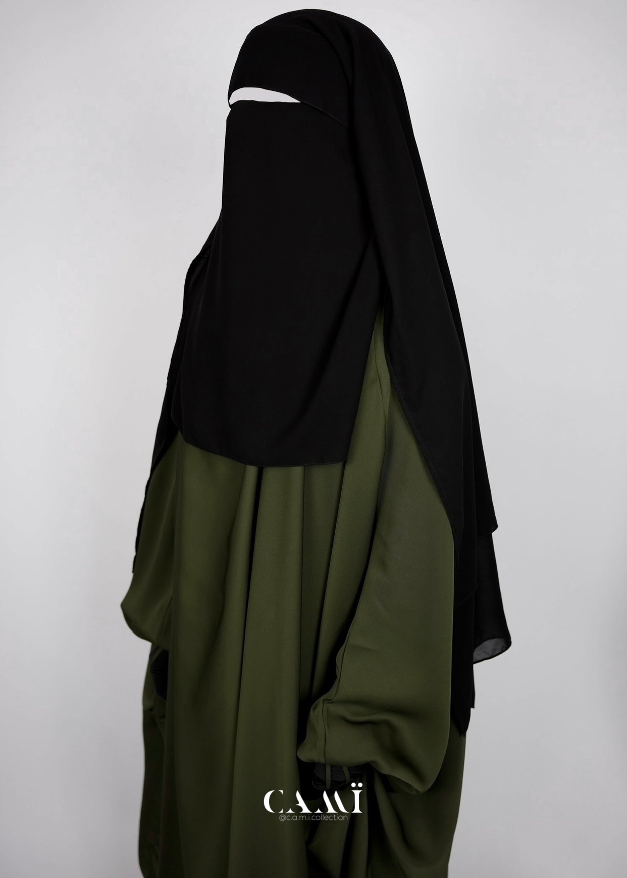 Dreilagiger Niqab mit Klappe extra lang schwarz