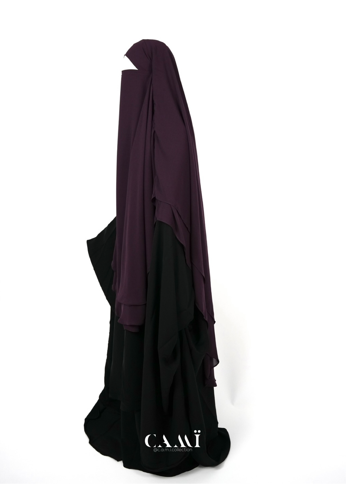 Zweilagiger Chiffon Khimar dark plum