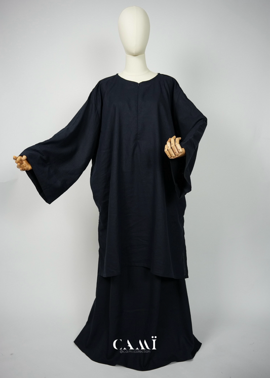 Leinen-Baumwolle Abaya Set dark navy