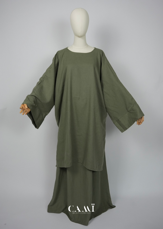 Leinen-Baumwolle Abaya Set khaki