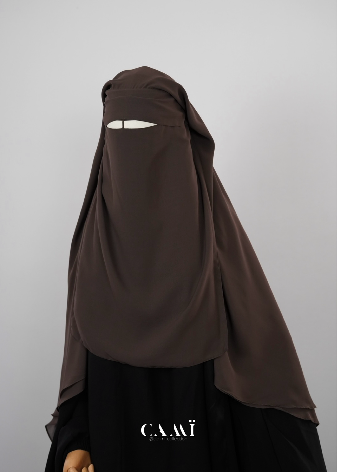 Dreilagiger Niqab extra lang mit rundem Schnitt dark taupe