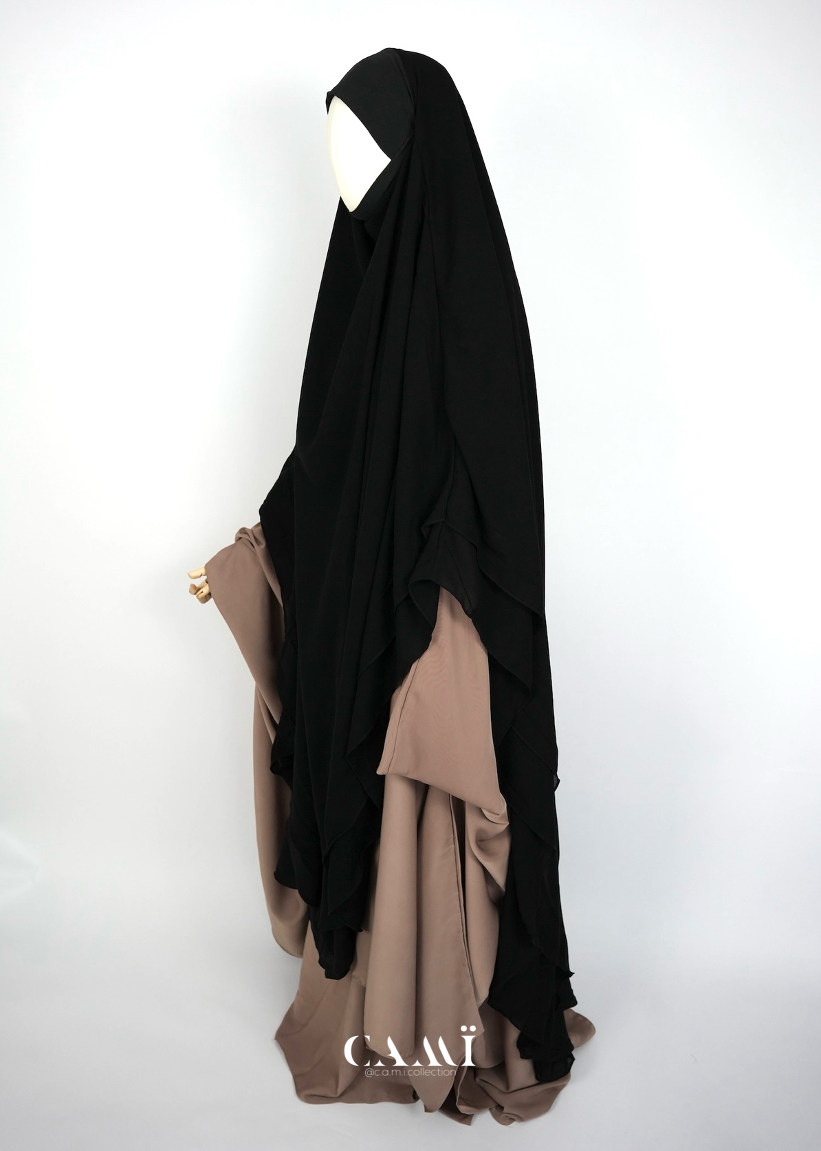 Khimar Chiffon 2-lagig schwarz | extra lang