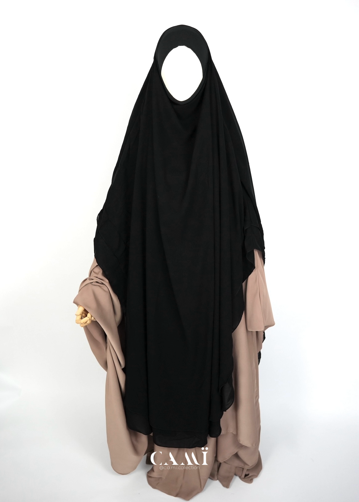 Khimar Chiffon 2-lagig schwarz | extra lang