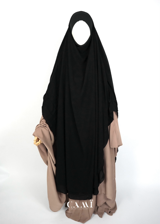 Khimar Chiffon 2-lagig schwarz | extra lang