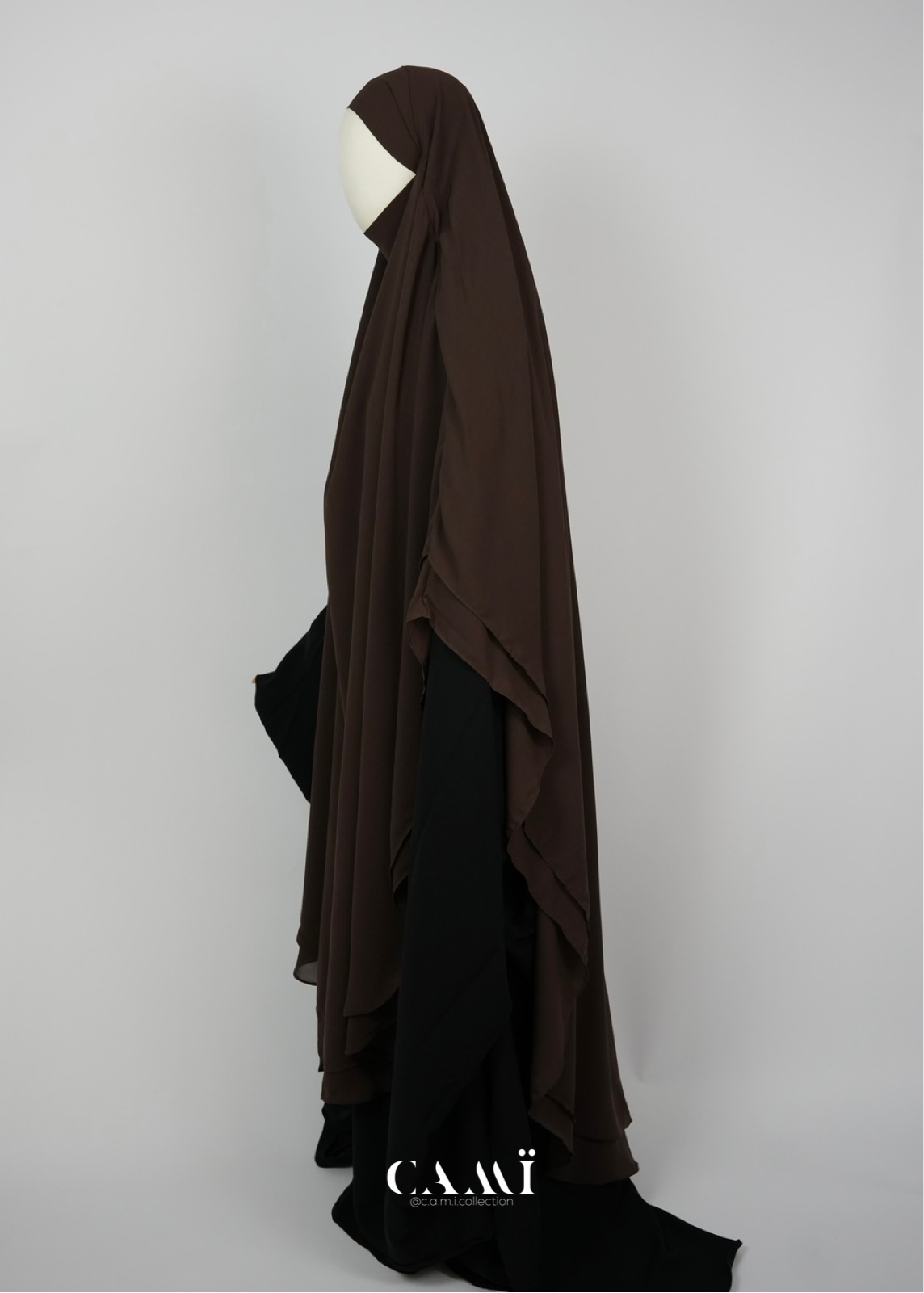 Khimar Chiffon 2-lagig extra lang | dunkelbraun