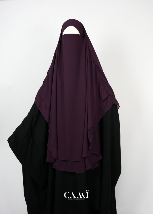 Zweilagiger Chiffon Khimar dark plum