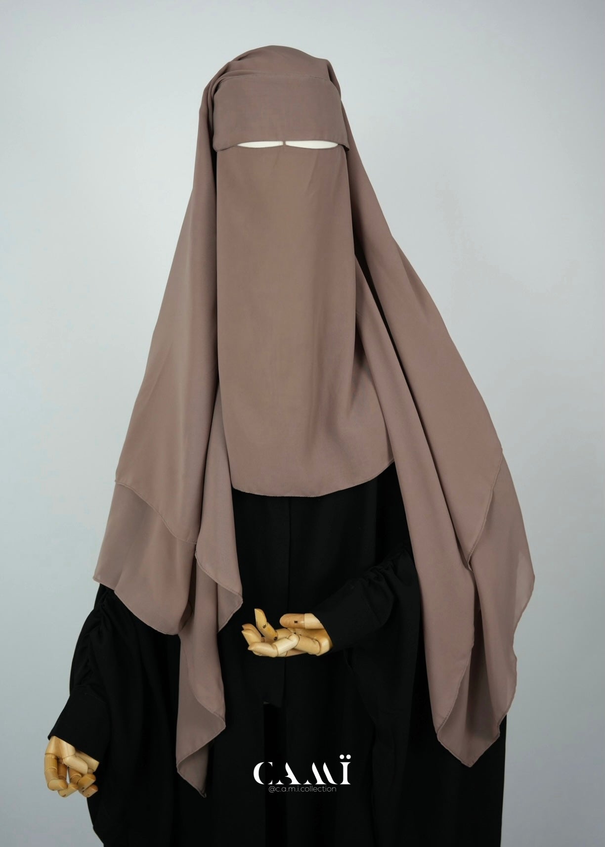 Dreilagiger Niqab mit Klappe taupe