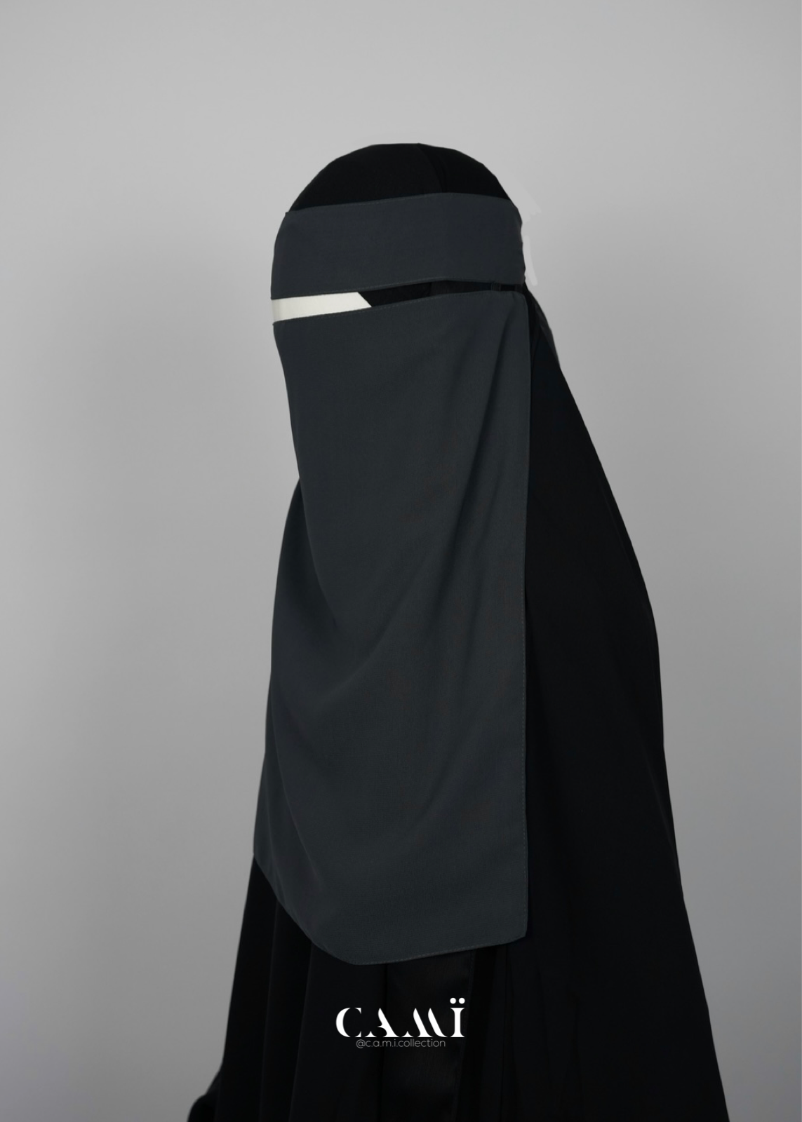 Niqab mit elastischen Seiten | pull down Niqab dunkelgrau