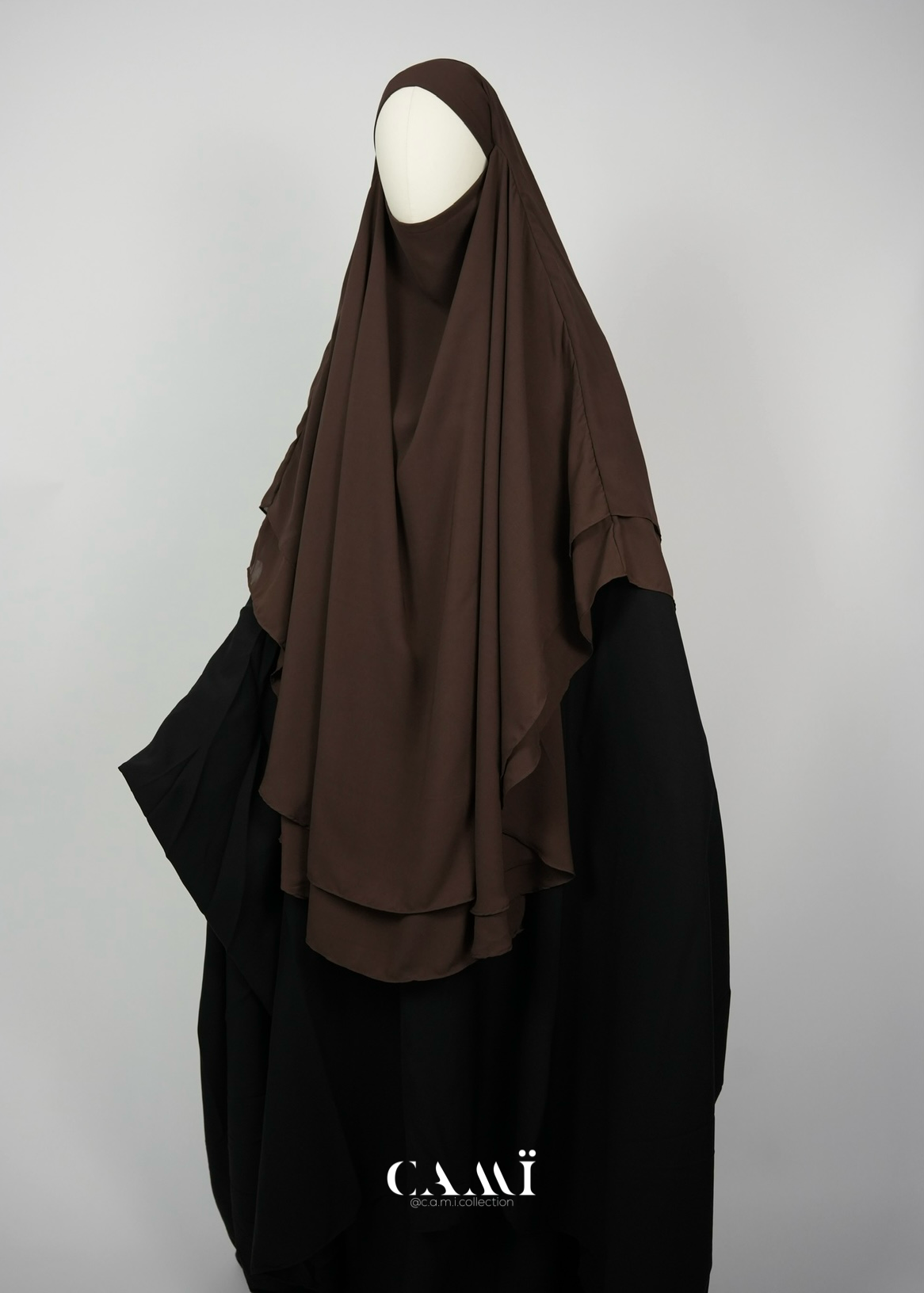 Zweilagiger Chiffon Khimar dunkelbraun