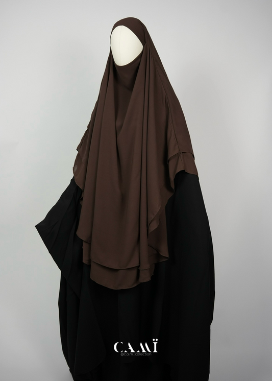 Zweilagiger Chiffon Khimar dunkelbraun