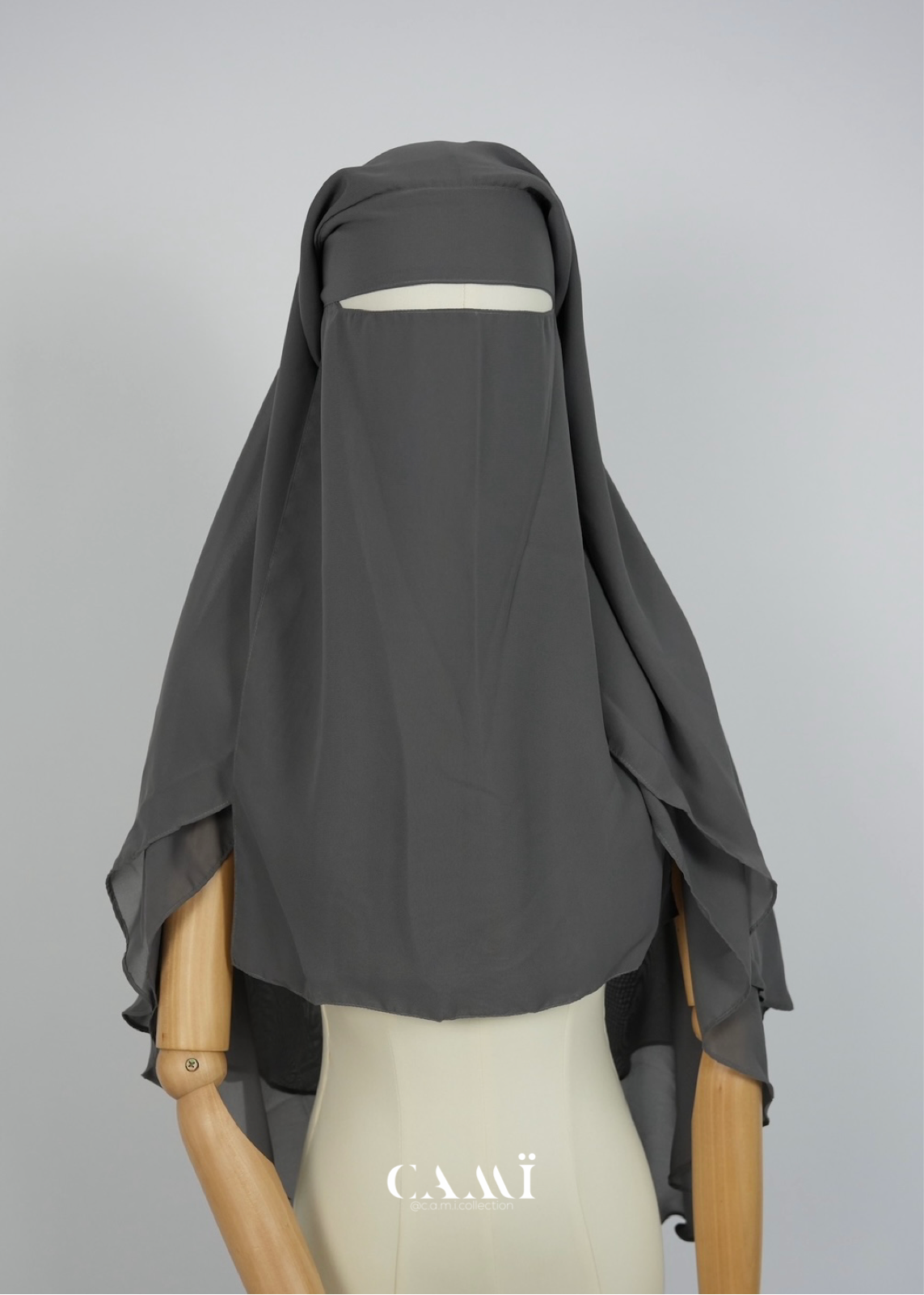 Medium 3 Layer Niqab grey | round cut