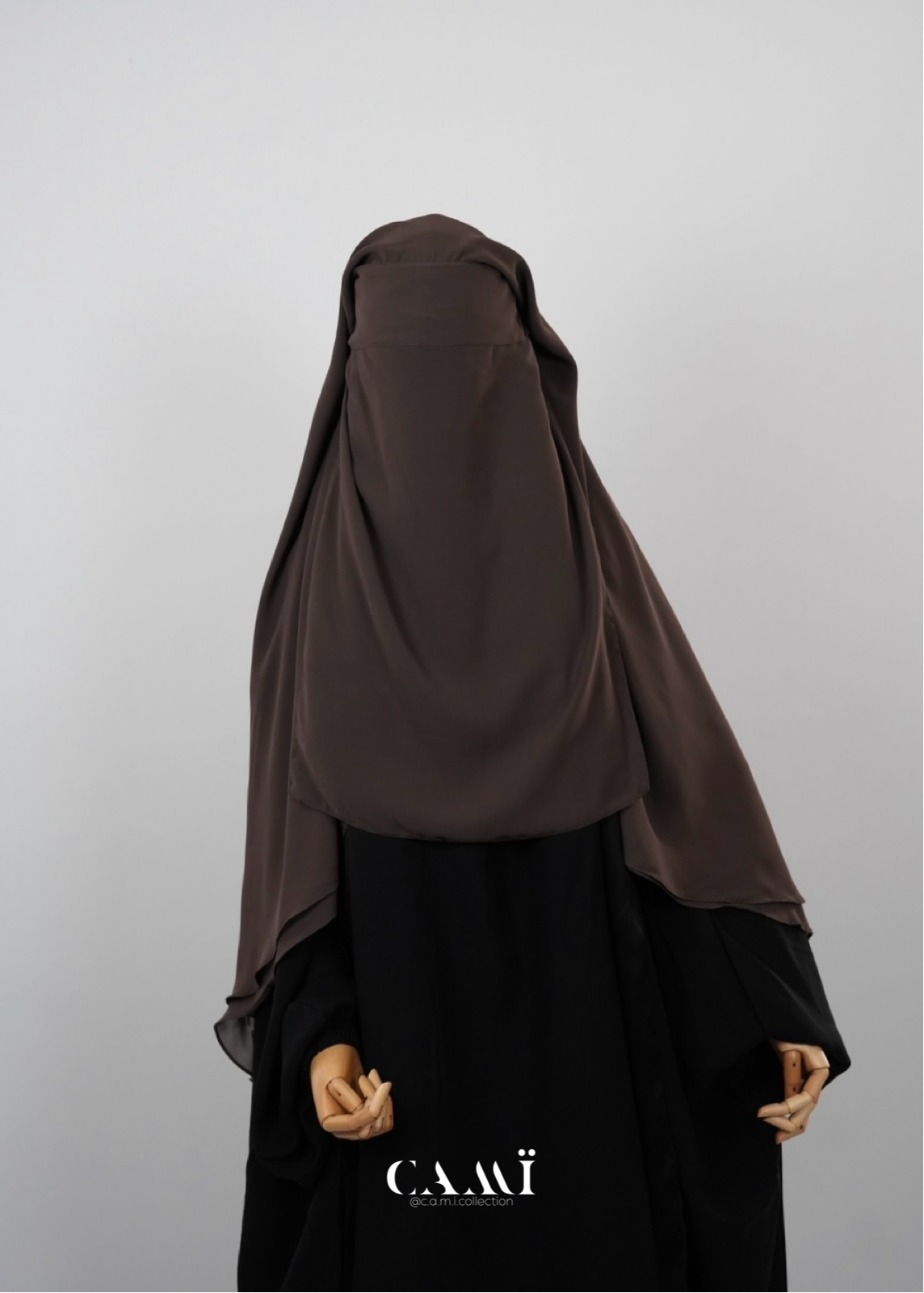 Dreilagiger Niqab extra lang mit rundem Schnitt dark taupe