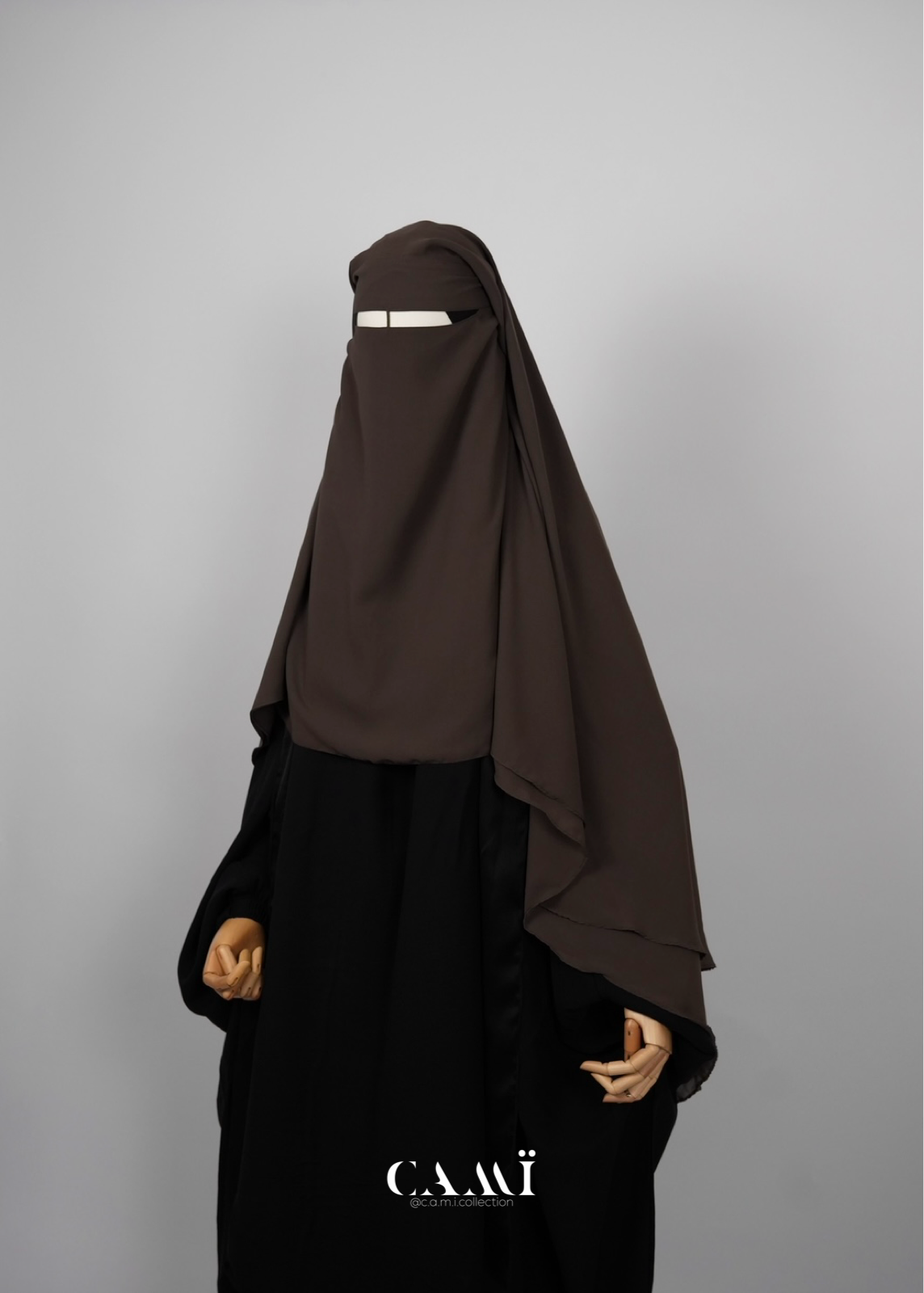 Dreilagiger Niqab extra lang mit rundem Schnitt dark taupe