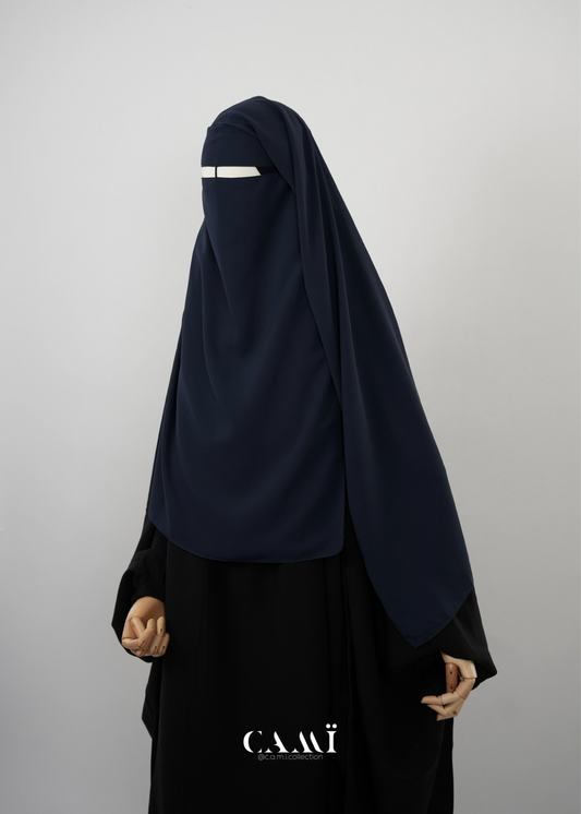 Zweilagiger Niqab lang dunkelblau
