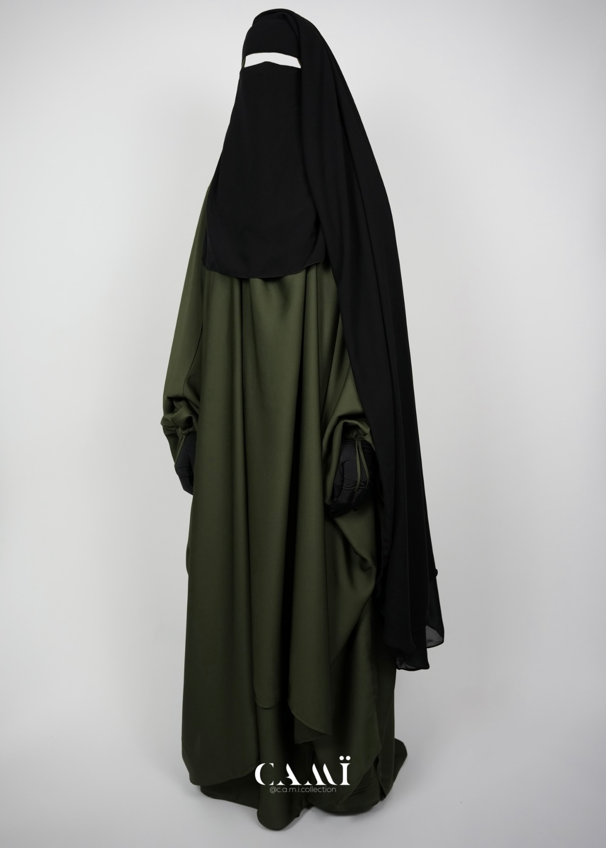 Dreilagiger Niqab extra lang schwarz