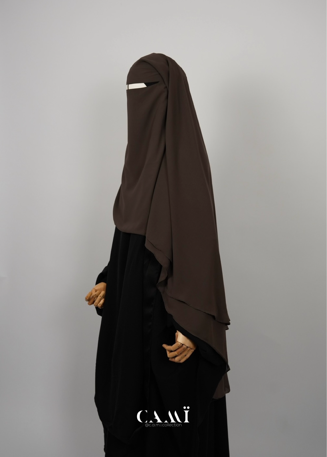 Dreilagiger Niqab extra lang mit rundem Schnitt dark taupe