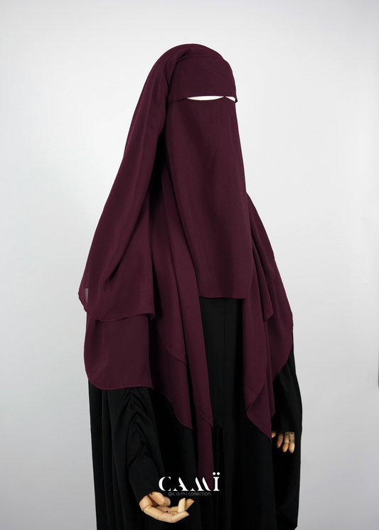 Dreilagiger Niqab mit Klappe burgundy