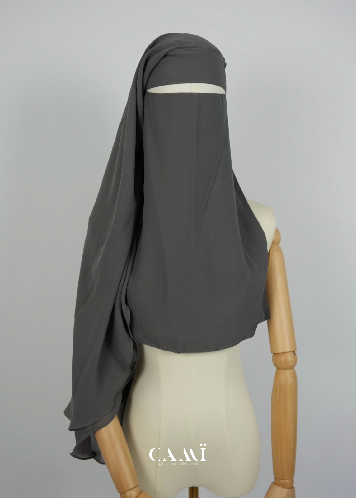 Medium 3 Layer Niqab grey | round cut