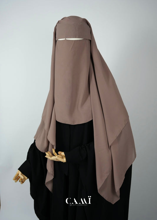 Dreilagiger Niqab mit Klappe taupe