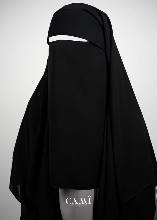 Dreilagiger Niqab mit Klappe schwarz