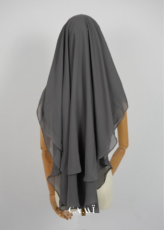 Dreilagiger Niqab runder Schnitt grau