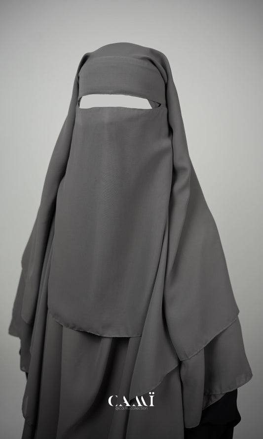 Dreilagiger Niqab grau