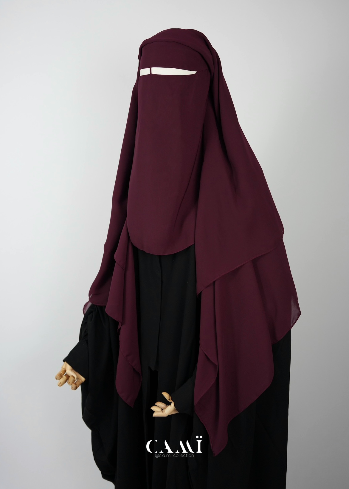 Dreilagiger Niqab mit Klappe burgundy