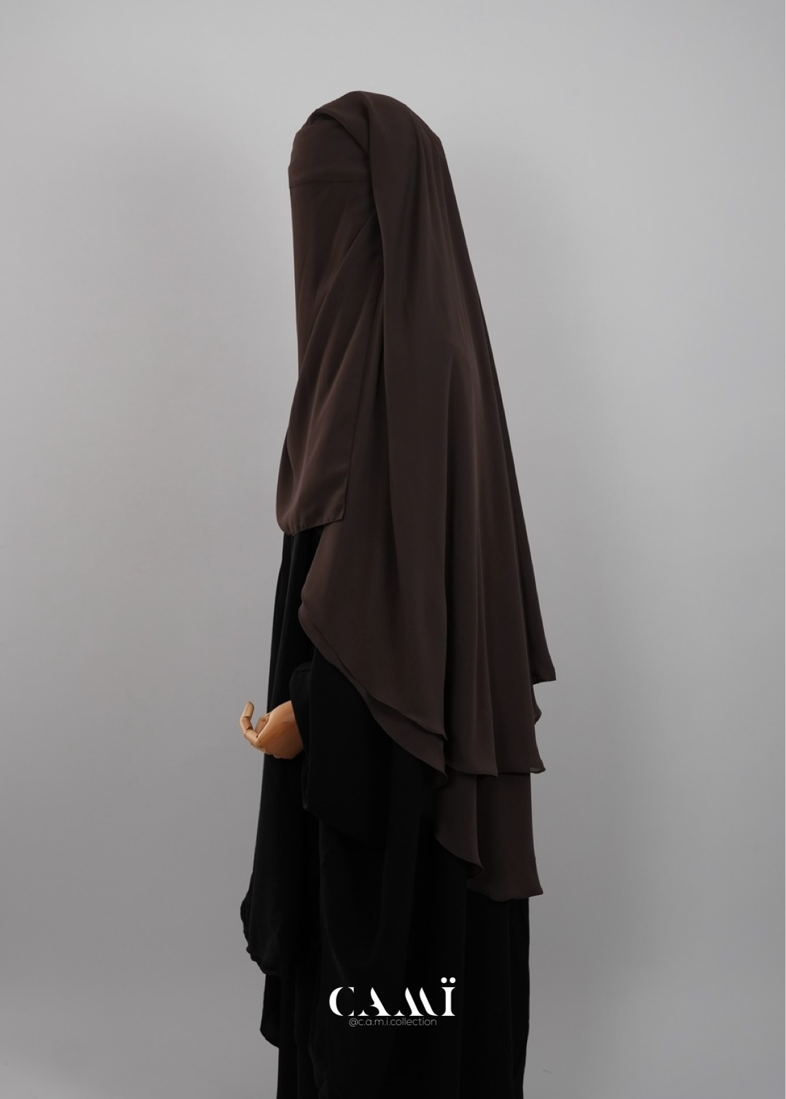 Dreilagiger Niqab extra lang mit rundem Schnitt dark taupe