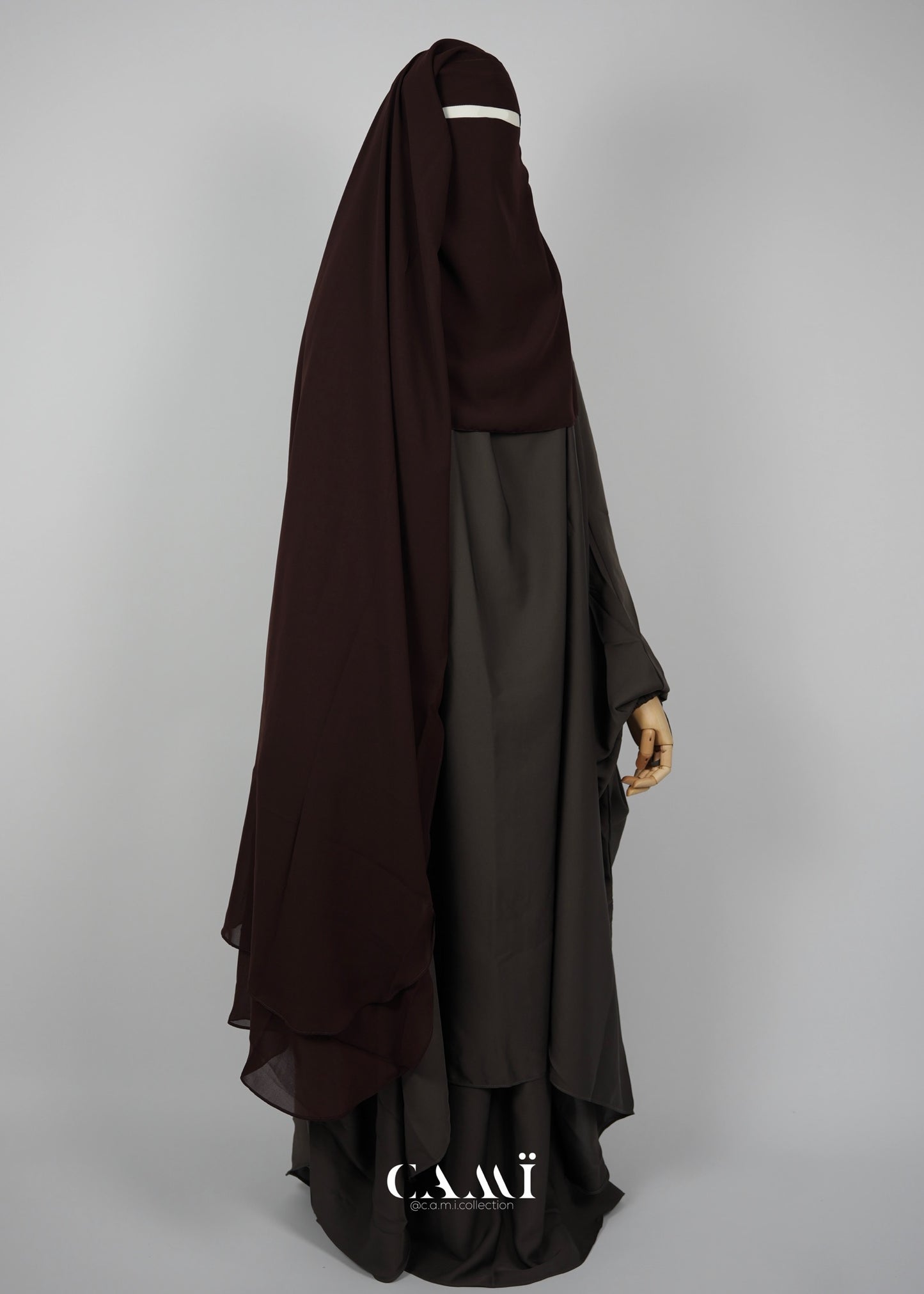 three-layer niqab extra long chocolate brown