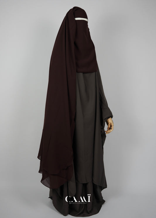 Dreilagiger Niqab extra lang braun