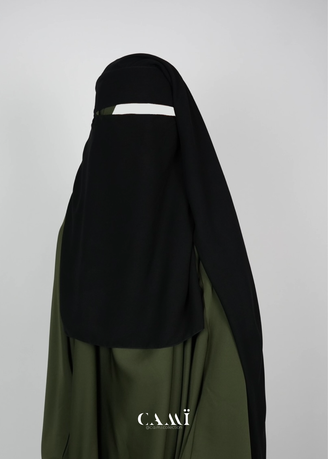 Dreilagiger Niqab extra lang schwarz