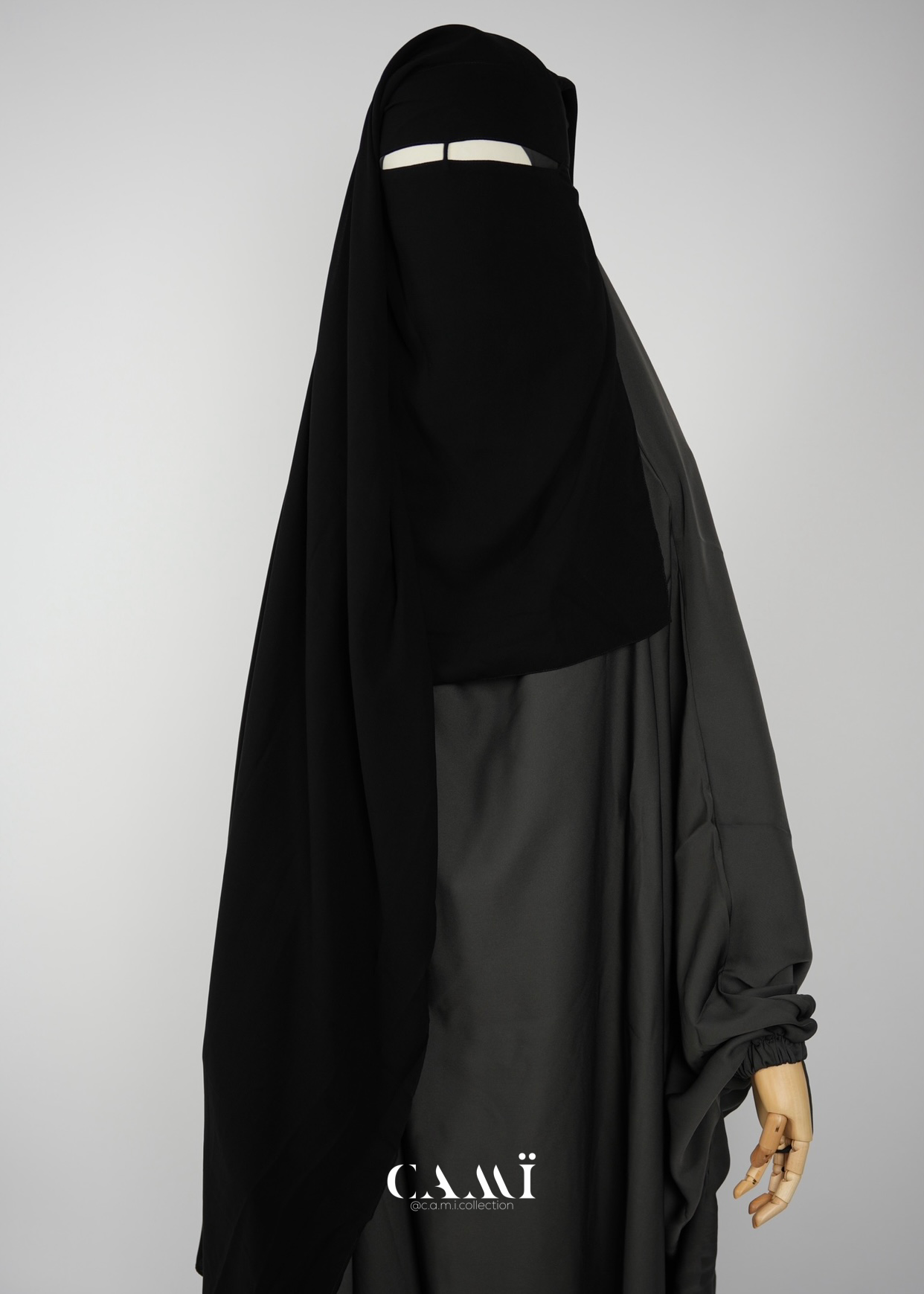 Dreilagiger Niqab extra lang schwarz