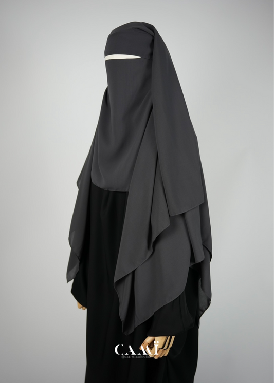 Dreilagiger Niqab mit Klappe charcoal