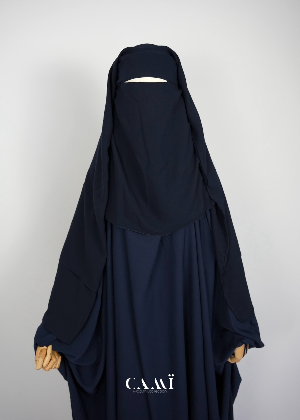 Three Layer Triangle Niqab with flap extra long navy