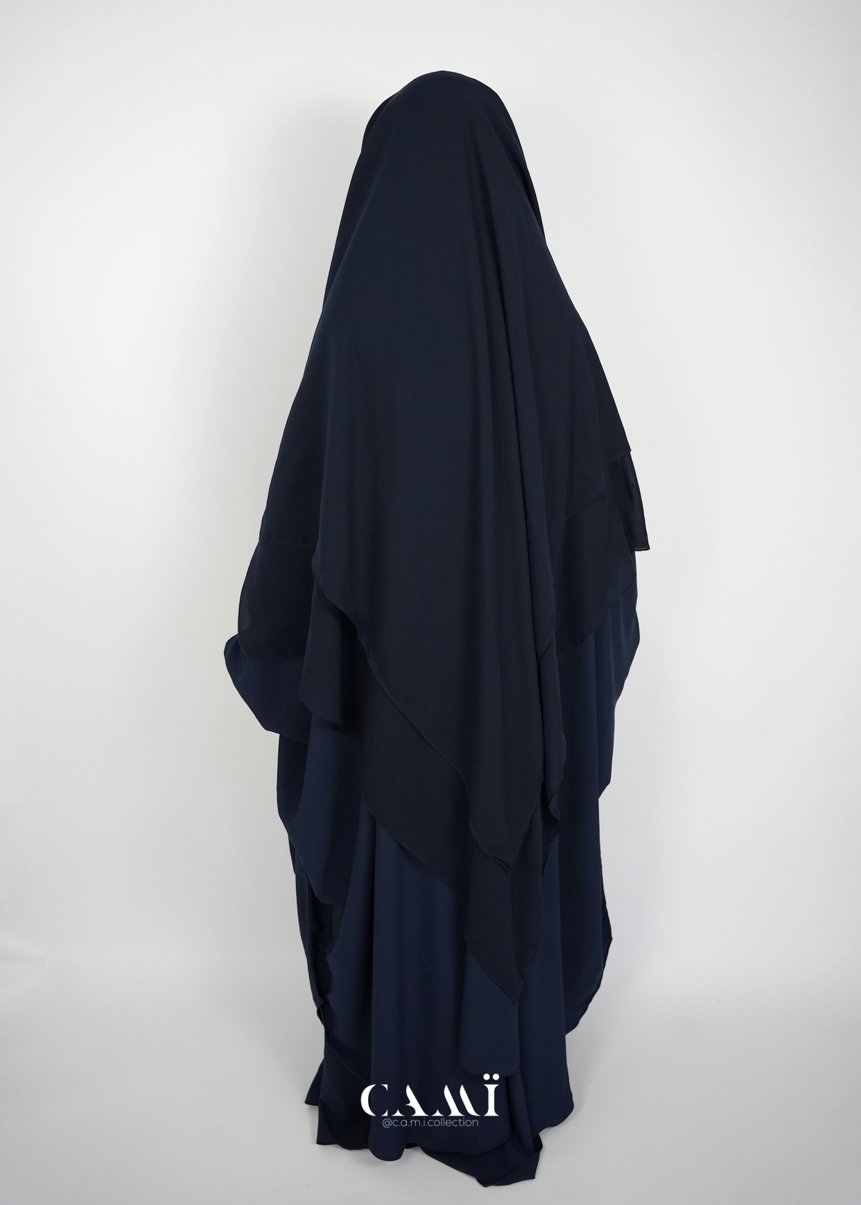 Three Layer Triangle Niqab with flap extra long navy