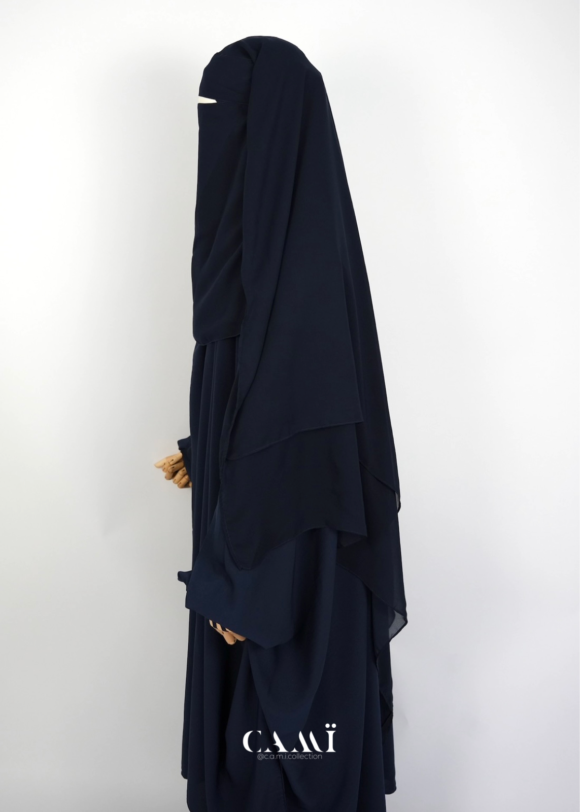 Three Layer Triangle Niqab with flap extra long navy