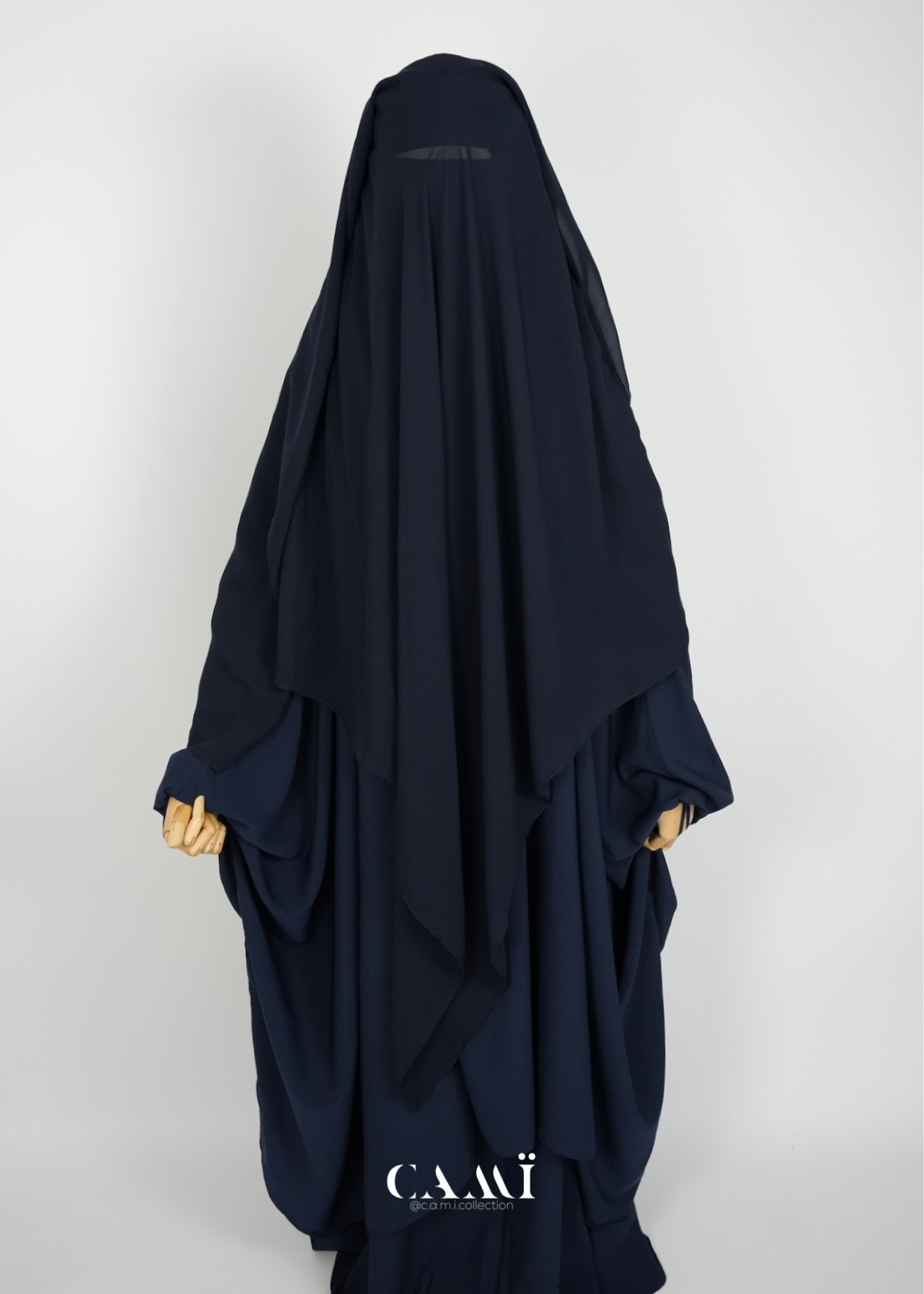 Three Layer Triangle Niqab with flap extra long navy