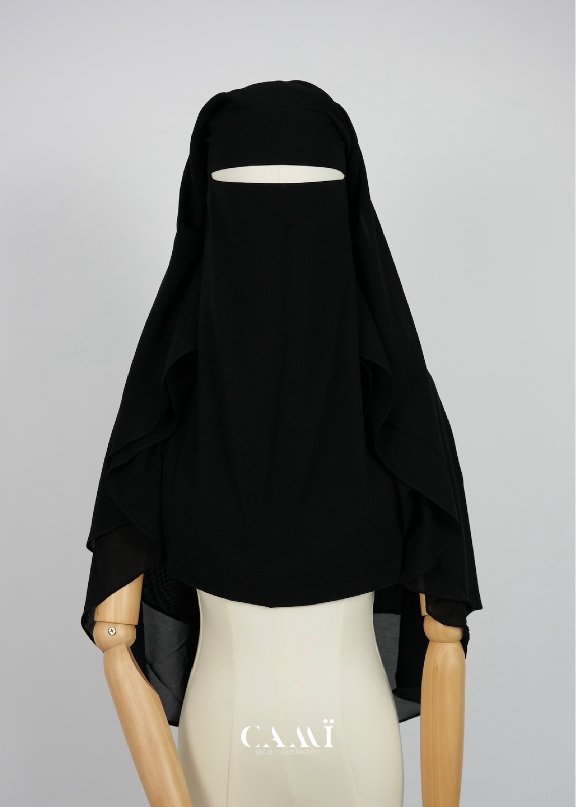 Dreilagiger Niqab runder Schnitt schwarz