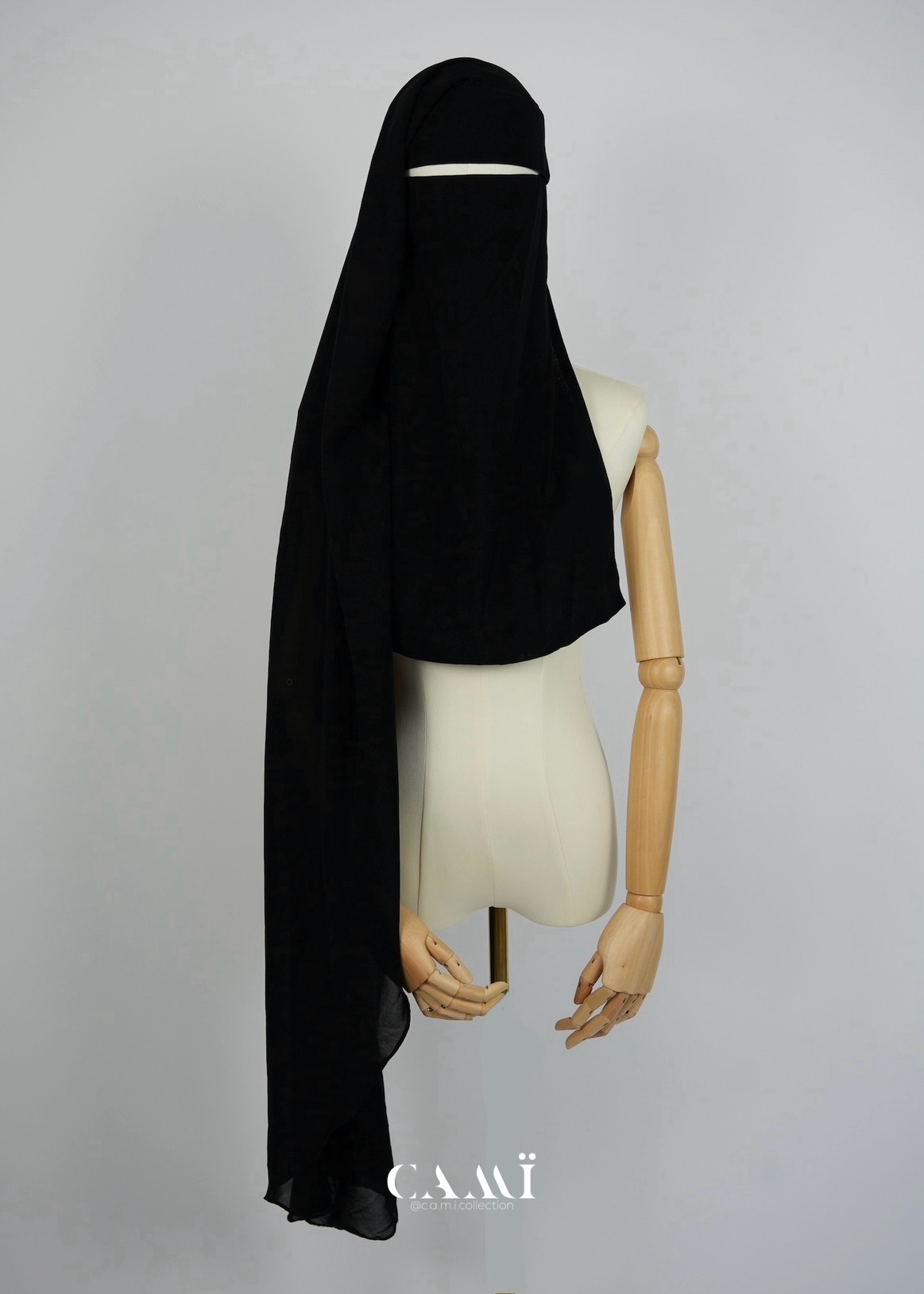 Extra Long 2 Layer Niqab with flap black | round back