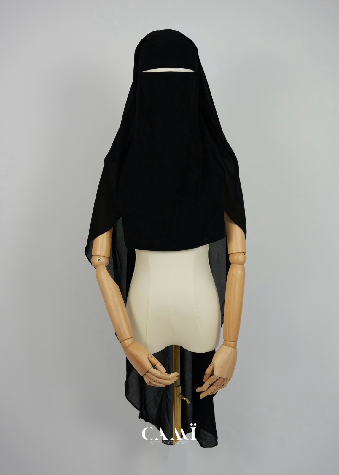 Extra Long 2 Layer Niqab with flap black | round back