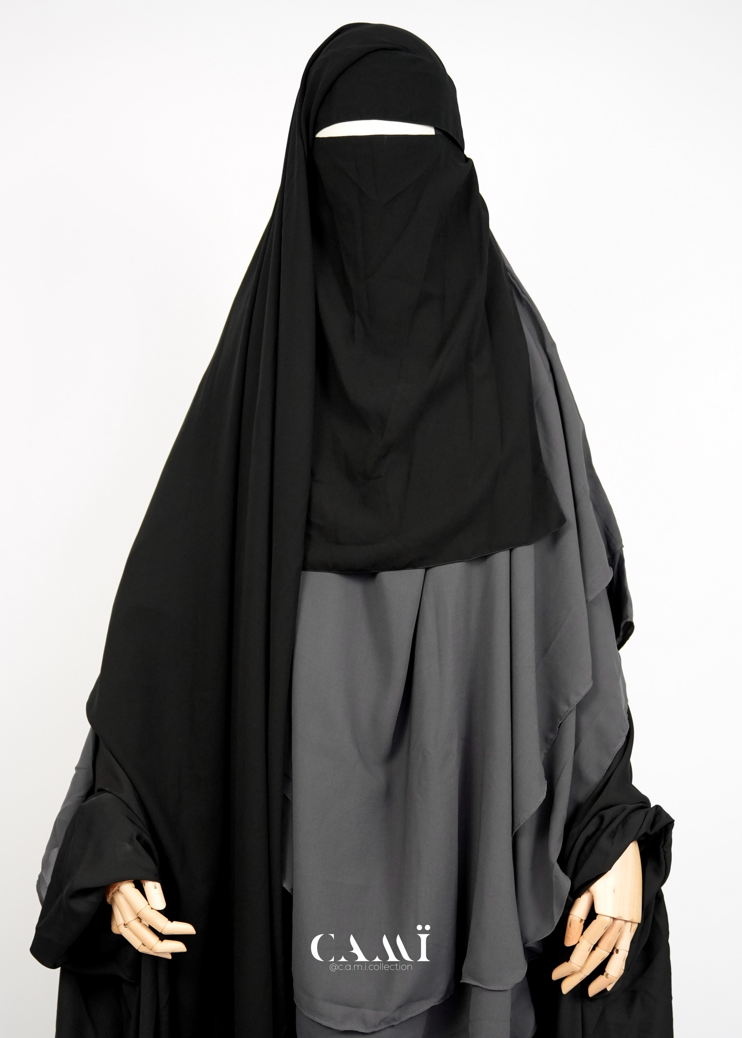 Extra Long 2 Layer Niqab with flap black | round back