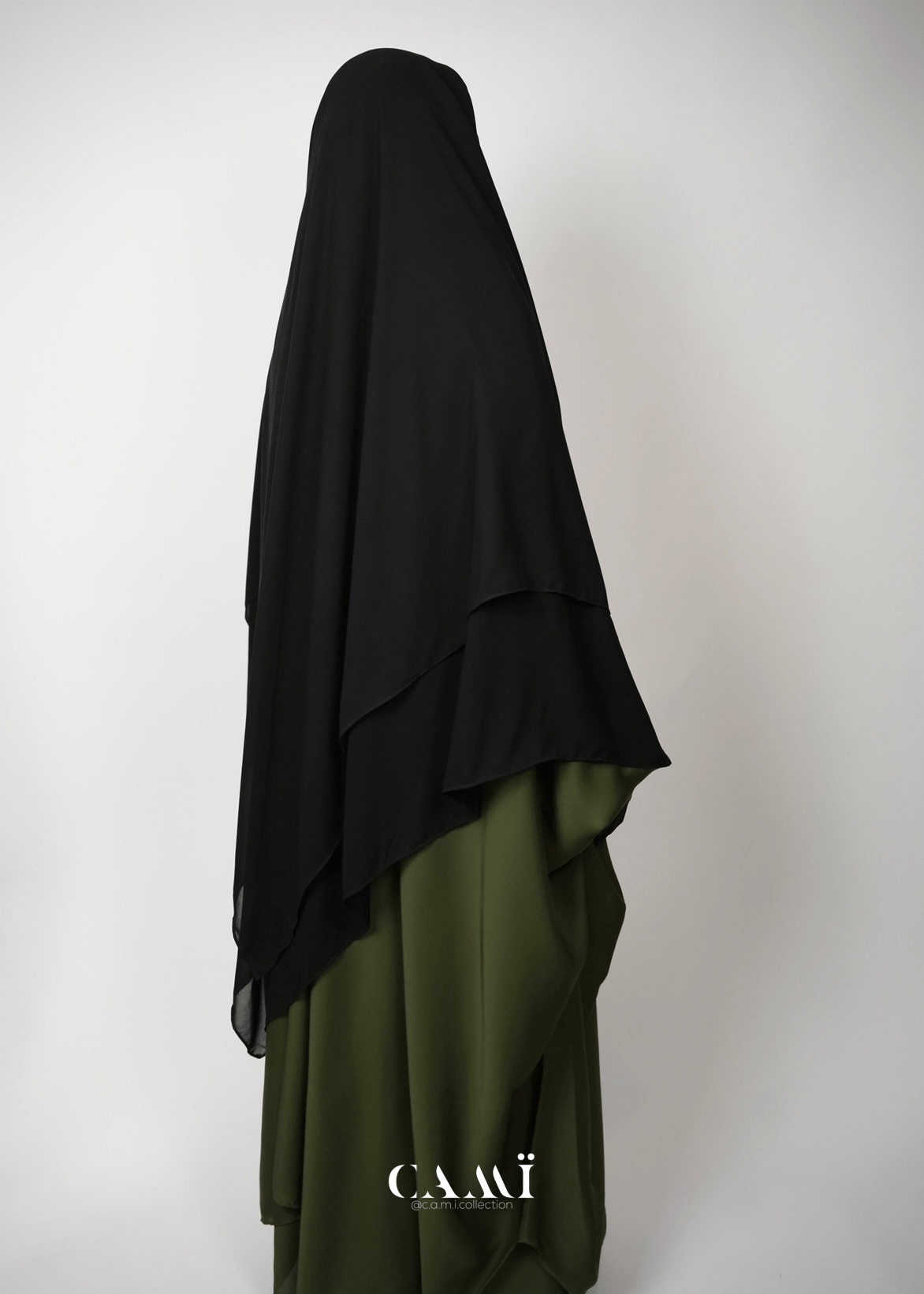 Dreilagiger Niqab mit Klappe extra lang schwarz - CAMÏ