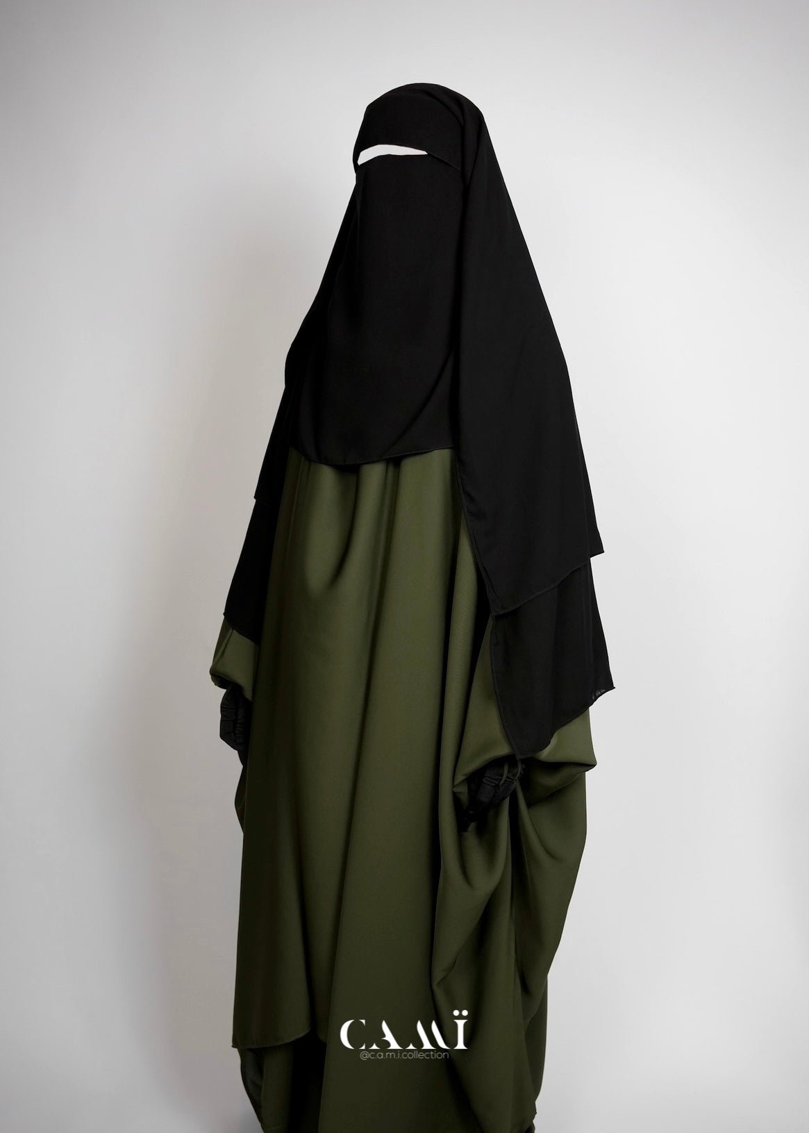 Dreilagiger Niqab mit Klappe extra lang schwarz - CAMÏ