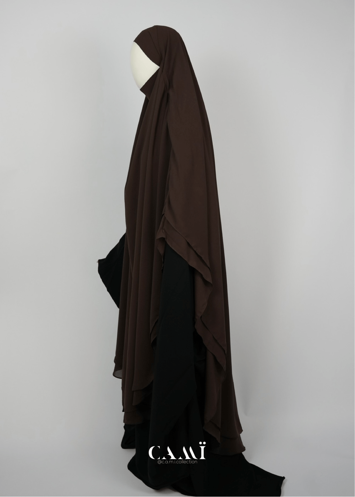 Khimar Chiffon 2 - lagig extra lang | dunkelbraun - CAMÏ