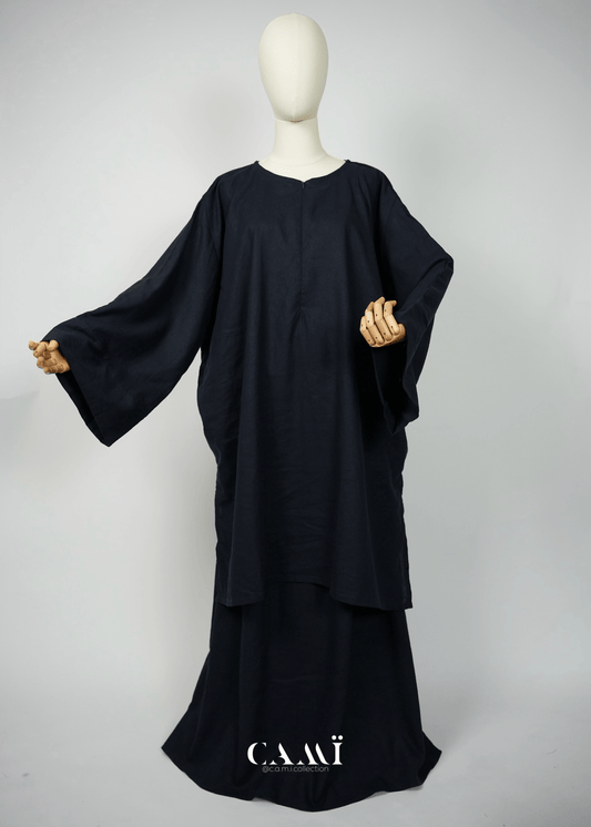 Leinen - Baumwolle Abaya Set dark navy - CAMÏ