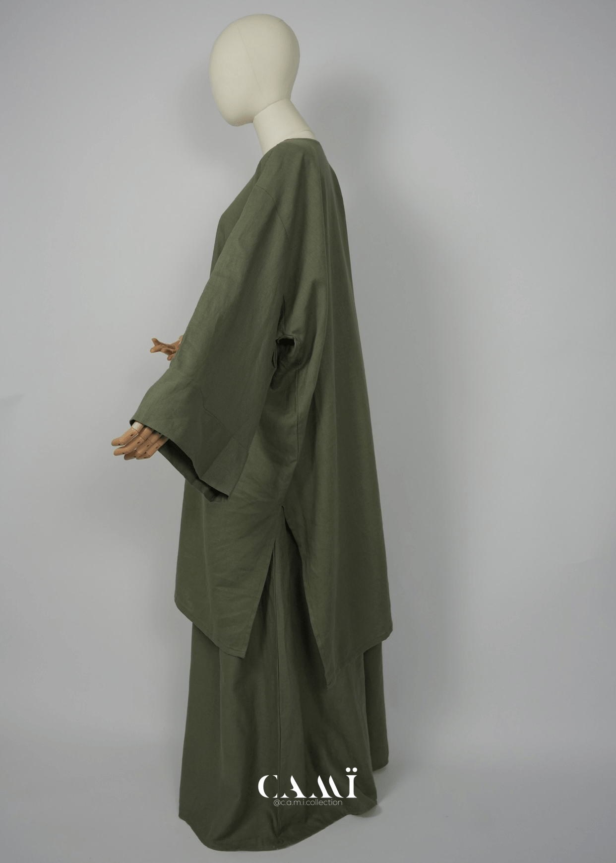 Leinen - Baumwolle Abaya Set khaki - CAMÏ
