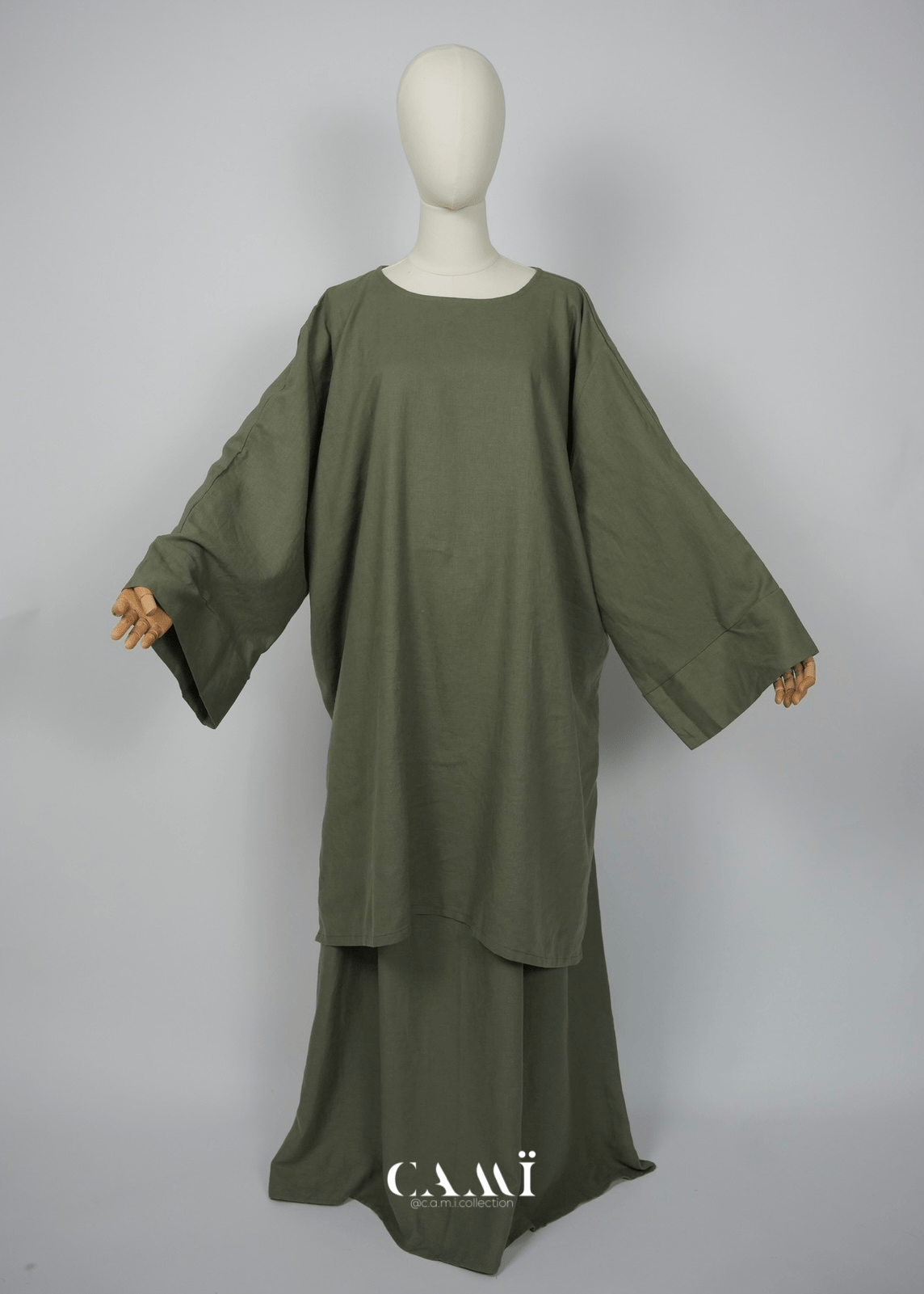 Leinen - Baumwolle Abaya Set khaki - CAMÏ